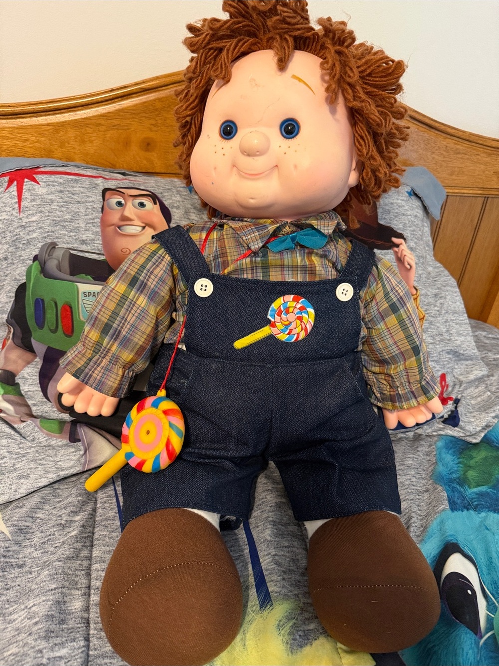 House of Lloyd Lollipop Boy Vintage Plaid Shirt and Dark Overalls